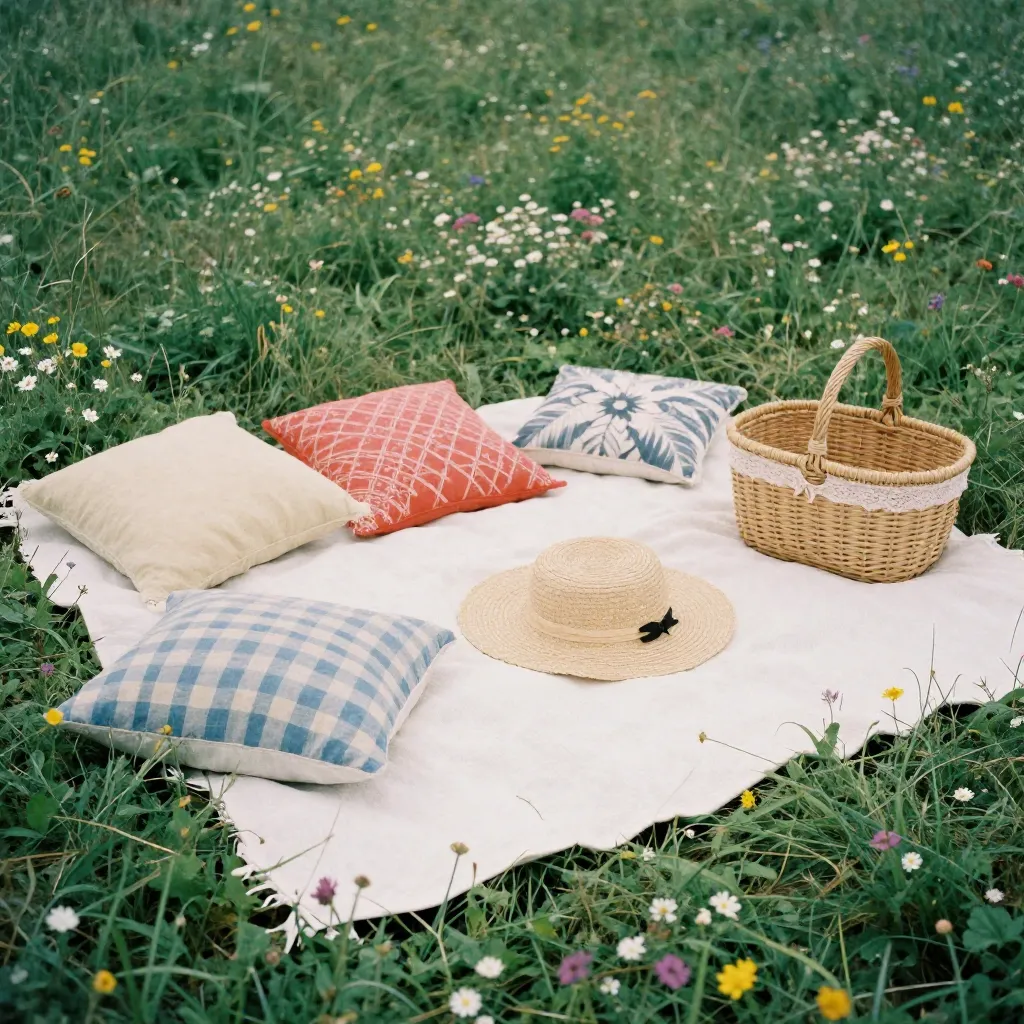 Themed picnic setup in meadow