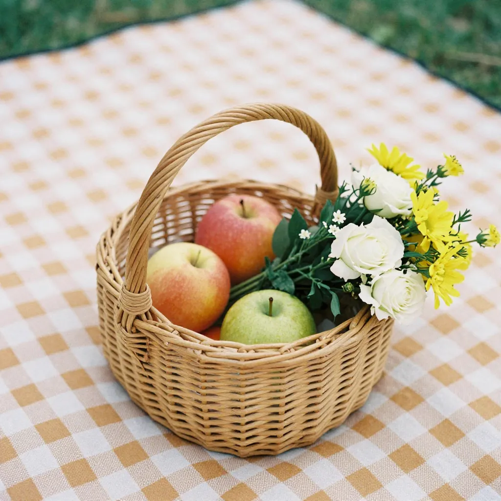 Picnic setup with checkered pattern