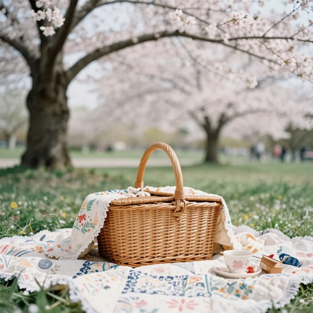 Picnic under blooming trees